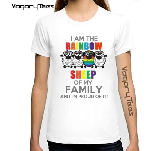 Pride Love Lesbian Rainbow sheep Design Print T-shirts for Women Summer Casual I'm Proud of it tshirt Unisex Clothes