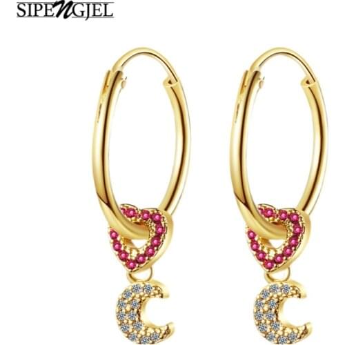 SIPENGJEL Fashion Crescent Heart Small Circle Hoop Earrings Cute Moon Dangle Drop Earrings For Women Gift Jewelry 2021