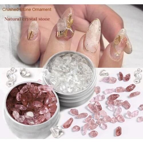 1 Box Natural Crystal Irregular gravel diy Stone Strawberry White Crystal 3D Nail Art Decorations