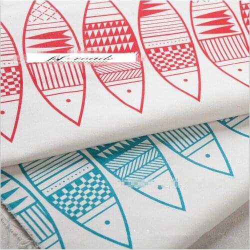 100*150cm printed simple fish linen cotton fabric DIY for upholstery sewing curtain tablecloth cotton fabric by meter
