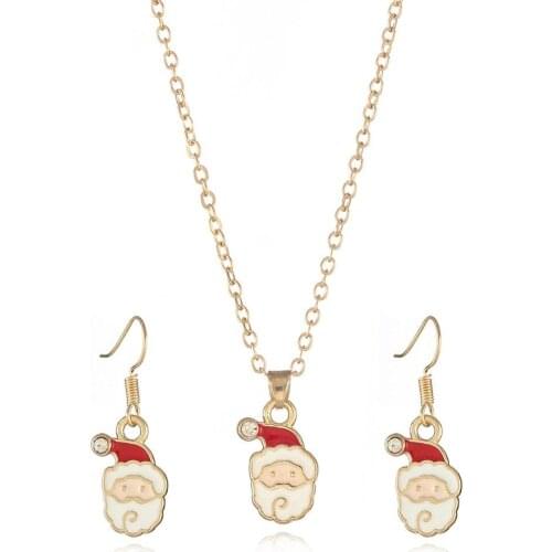12pcs/lot Popular Winter Snowing Rhinestone Little Red Riding Hood Christmas Man Necklace Earrings Set