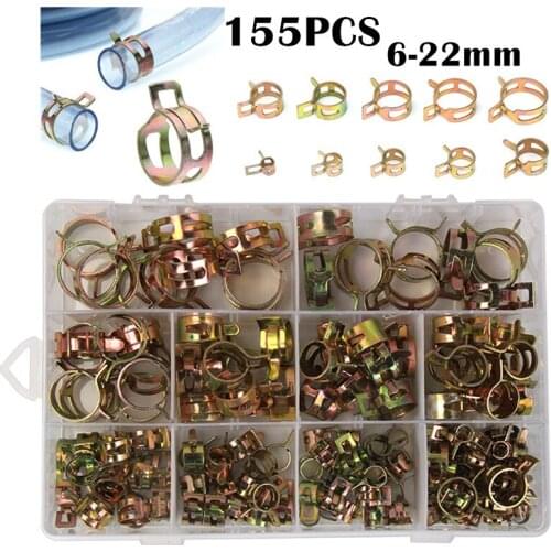 155Pcs 6-22mm for choose Fuel Spring Clip Vacuum Silicon Hose Clamp Autos Autos Spring Clip Fuel Oil Water Hose Pipe Tube Clamp