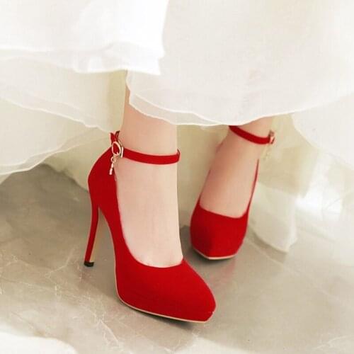 2021 Autumn and Winter Ultra-high Heel Shallow Mouth Flat Buckle Pointed Single Wedding Shoes Bride -610