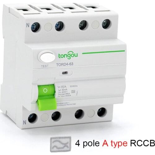 4 Pole 100mA 63A RCCB RCD Type A Electromagnetic Type 400V 6KA Residual Current Circuit Breaker Differential Breaker