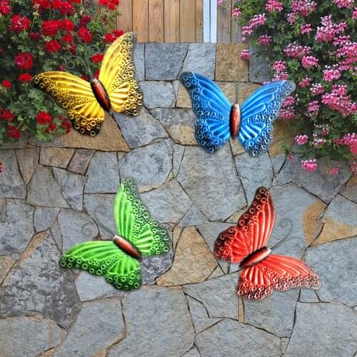 4Pcs 3D Metal Butterfly Ornaments Colorful Pendant Indoor Outdoor Wall Decoration For Gardens Terraces Balcony