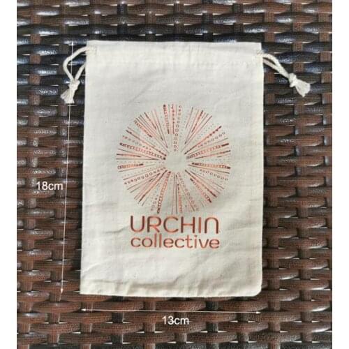 Custom Logo 500pcs 13x18cm (5x7 inch) 13g Natural Cotton Bags Drawstring Pouches Printed With Brown Logo