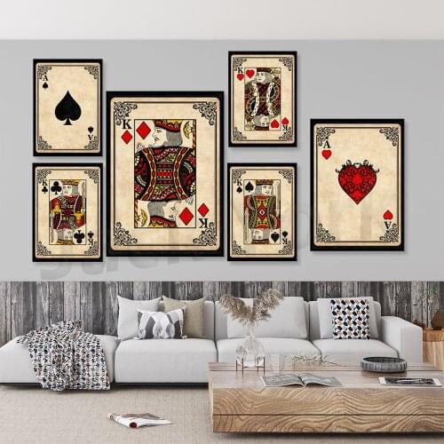 Abstract Wall Art Poster Prints Club Vintage King Ace Canvas Painting Wall Picture Cuadros Club Bar Restaurant Decoration