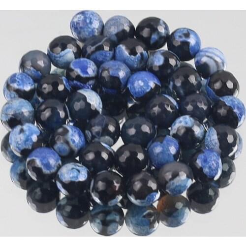 Blue Black Agates Round Loose Spacer Natural Stone Beads For Jewelry Making Diy Necklace Bracelet 15"Inches 6/8/10/12MM