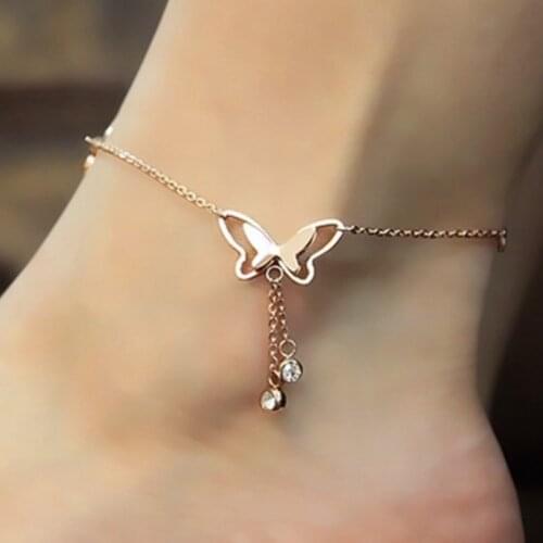 Rose Gold Beach Anklet Hollow Butterfly Tassel Foot Chain Fashion Handcuffs Anklets for Women Bracelet Beach Gift 2021 New Trend