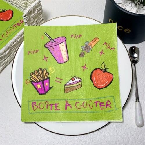 20Pcs/Pack Chocolate French Fries Decoupage Paper Napkins Cake Apple Green Paper Tissues for Kids Birthday Party Decorations