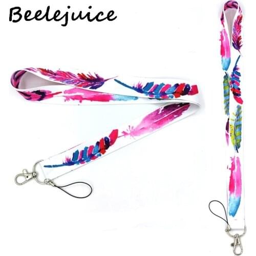 24pcs Colorful feathers simple Neck keychain necklace Anime Cartoon Neck Strap Lanyard ID badge holder Keychain Lanyards straps