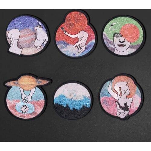 DIY Scenery flash powder Iron On Patches For Clothing Beautiful woman Patches Embroidered Badges Jacket Accessories Sticker