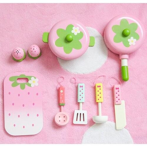Baby Toys Pink Wooden Toys Kids Pretend Play Cooker Toys Play Kitchen Accessory Set Saucepan Stewpot birthday gift