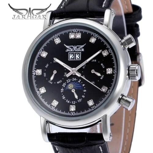 Jaragar Mens Watches Automatic Tourbillon Mechanical Watch Diamond Luminous Calendar Clock Leather Military Sport Clock Relojes