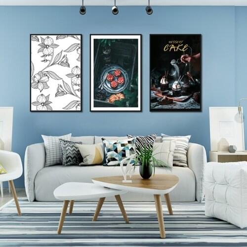 Restaurant Dessert Decoration Painting High-End Michelin Style Cake Dessert Canvas Painting Modern Nordic Poster Home Cafe Decor