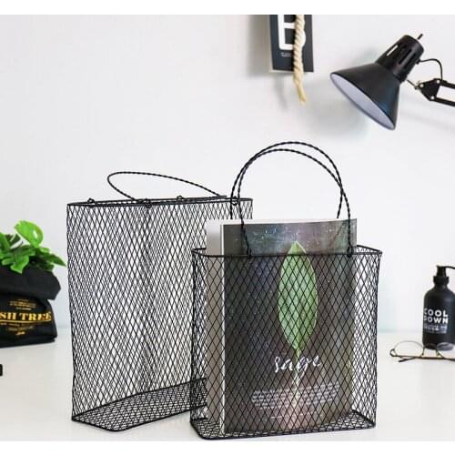 Wrought Iron Household Iron Storage Basket Kitchen Bedroom Sundries Snacks Storage Organizer Basket Portable Shopping Basket