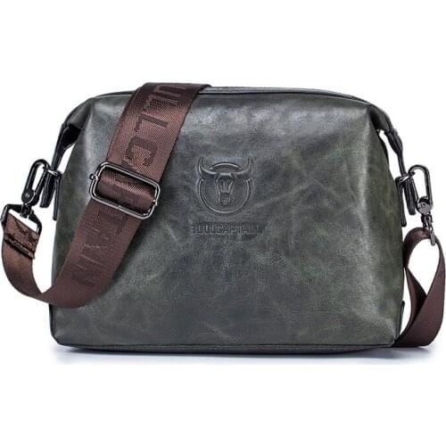 Bullcaptain Leather Mens Shoulder Bag Casual Fashion Messenger Bags Man Large-Capacity Independent Card Slots Bag