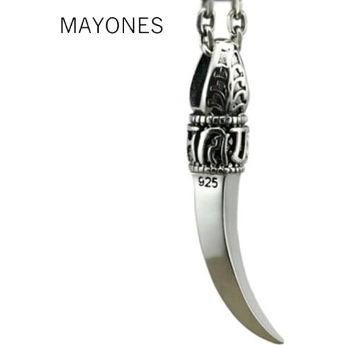 925 Real Thai Silver Pendant for Necklaces Men Women Jewelry 100% Real 925 Sterling Silver Spike Wolfs Fang Pendant