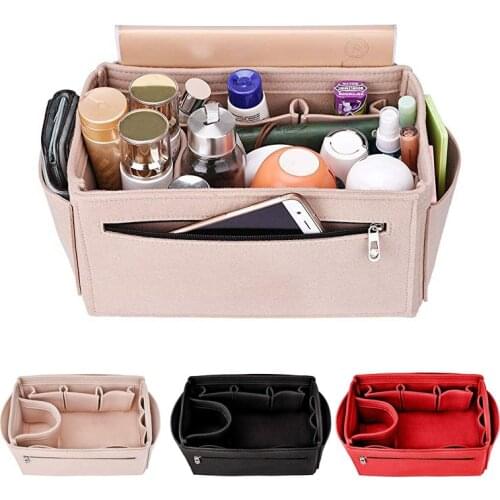 HHYUKIMI Multifunction Felt Cosmetic Bag Handbag Organizer Insert Travel Inner Purse Makeup Organizers Fit Various Brand Bags