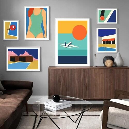Cartoon California Swimsuit Posters Canvas Painting Wall Art Aircraft Arizona Tennis Picture Nordic Prints Bedroom Home Decor