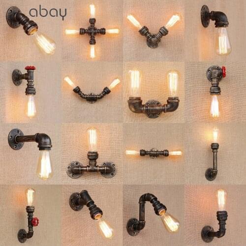 Retro Industrial Wall Lamp Vintage iron rust Water pipe Lamps E27 Loft Light Plated Indoor Lighting Home bedroom restaurant Deco
