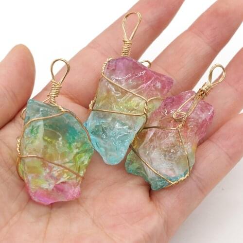 Natural Stone Crystal Pendant Copper Wire Winding Irregular Exquisite charms For jewelry making DIY Necklace accessories 35x55mm