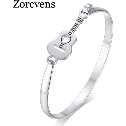 Modyle 2020 New Women Elegant Guitar Charm Cuff Bracelet Bangles Stainless Steel Music pulsera femenina Gift Drop shipping