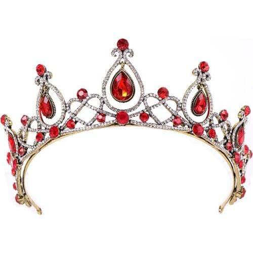 New Baroque retro red rhinestone wedding crown wedding dress headdress birthday crown bridal jewelry