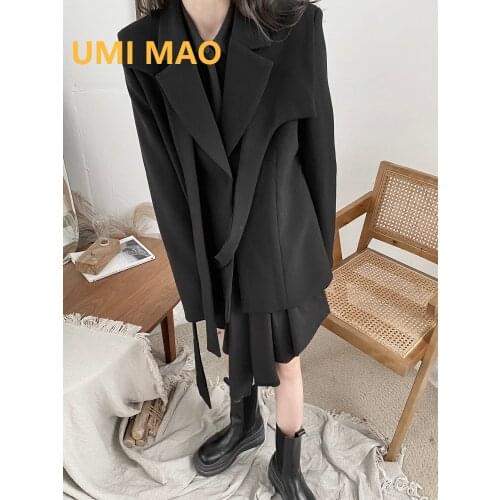 UMI MAO Spring New Dark Black Functional Wind Irregular Deconstruction Niche Design Sense British Style Suit Jacket Female Loose