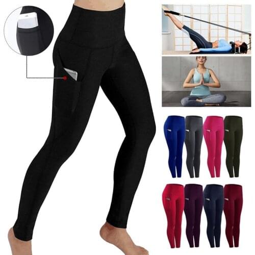 New Pocket Solid Sport Yoga Pants High Waist Mesh Sport Leggings Fitness Women Yoga Leggings Training Running Pants Sportswear