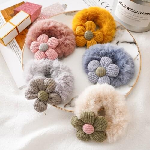 Baby Girls Fille Plush Hair Ties Enfant Kids Furry Hair Accessories Flowers Fur Hair Scrunchies For Child Girls Kawaii Hair Rope