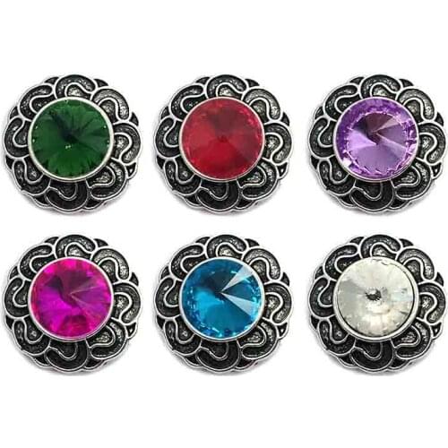 Wholesale w072 18mm 20mm rhinestone metal button for snap button Bracelet Necklace Jewelry For Women Silver jewelry