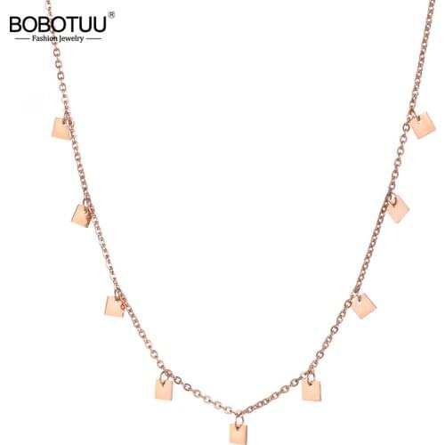 BOBOTUU Stainless Steel 9 Small Square Pieces Choker Necklace Rose Gold Color Charm Necklace Jewelry Fashion Gift BN18274