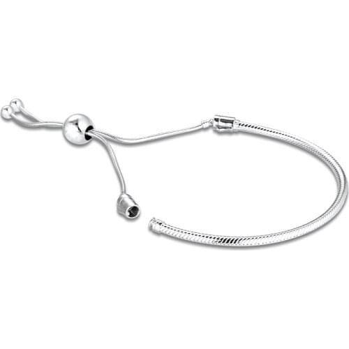 100% 925 Sterling Silver Jewelry Sliding Bracelets with Clear CZ For Women Wholesales Free Shipping