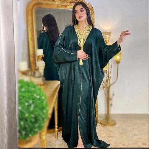 Plus Size 2021 Summer Dubai Open Abaya Dress for Women Gold Batwing Sleeve Arabic Muslim Turkey Clothes France Velvet Robe