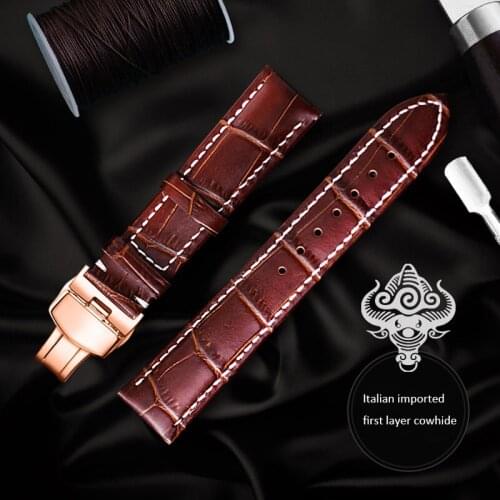 Watch Band Butterfly Buckle size 16mm 18mm 20mm 22mm 24mm Calf Genuine Leather Watch Strap Accessories Wristband
