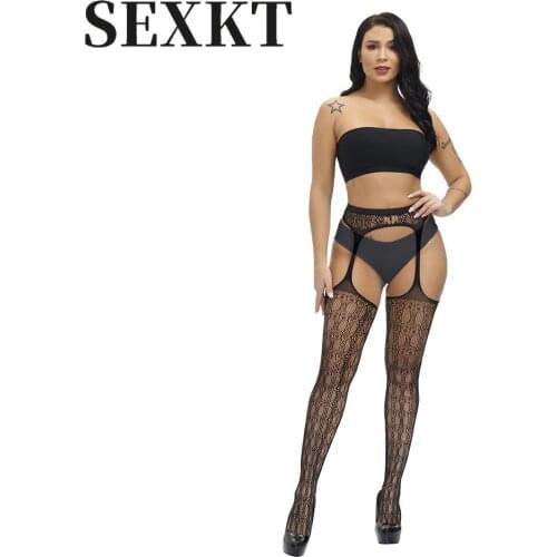 Sexy Black One-Piece Sexy Stockings Long Tube Temptation Open Bottom Non-Slip Jacquard Womens Lace Mesh Stockings Open Crotch