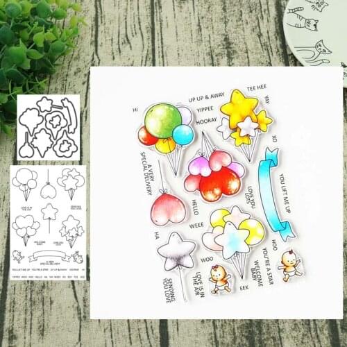 Balloon bunch Metal cutting dies and Clear Stamps Transparent Silicone Seal for DIY scrapbooking photo album Decorative