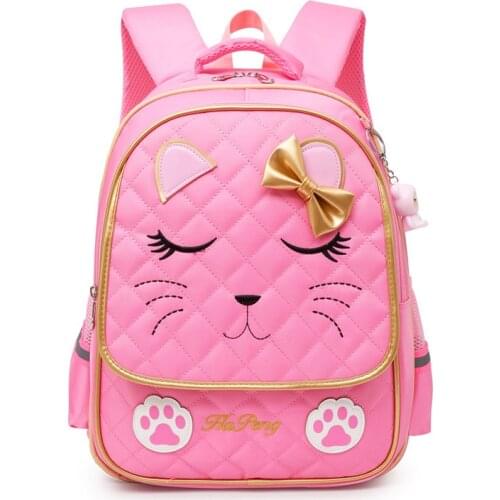 Cartoon Cute Cat School Bags For Girl Orthopedic Pupils Backpacks Children Waterproof Schoolbags Thicken Shoulder Strap Mochila