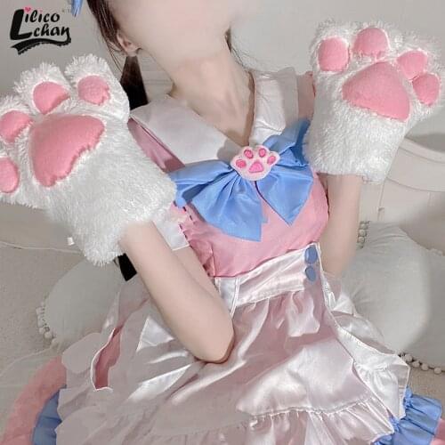 Cute Plush Women Cat Claw Paw Pads Gloves Japanese Lolita Kawaii Soft Fluffy Cosplay Lovely 3D Sweet Girls Anime Role-playing