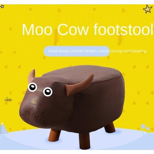 Solid Wood Cartoon Stool Animal Stool Cow Stool Adult Children Sofa Stool Can Be Stowed Storage Technology Cloth