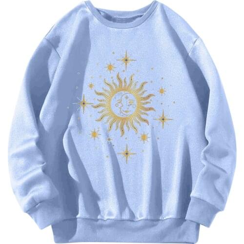 Harajuku Sweatshirts Women Oversized Sun Printing Blouses Casual Autumn Fleece Long Sleeve Hoodies Streetwear Crew Neck Tops