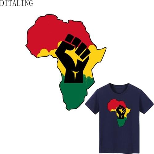 Africa Map Fist Patch Iron On Transfers Patch For Clothing Thermal Sticker On Clothes DIY Washable Non-Toxic Applique On T-Shirt