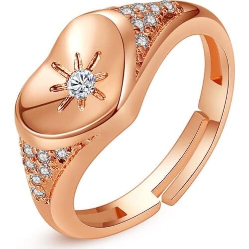 Unique Heart Cubic Zirconia Rings for Women Engagement Fashion Jewelry Rose Gold Ring Lover Marry Wedding Gift