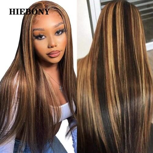 Highlight 1B27 Straight Lace Front Human Hair Wigs with Baby Hair Brazilian Hair 13x6 Highlight Lace Front Wigs Bleached Knots