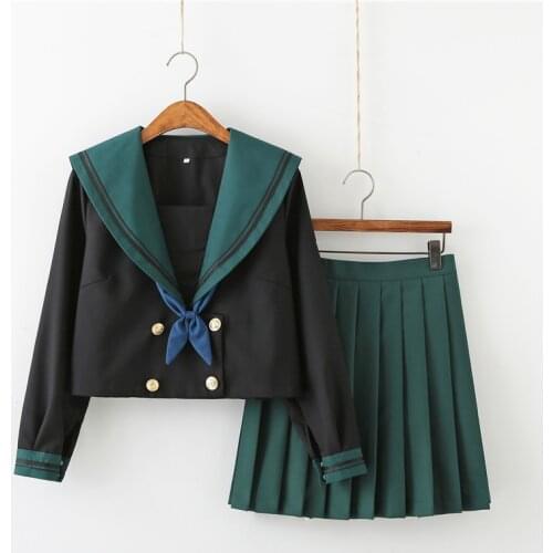 Long Sleeve Japanese Spring Autumn Student JK Uniform Dark Green High School Colleage Girls Student Uniform