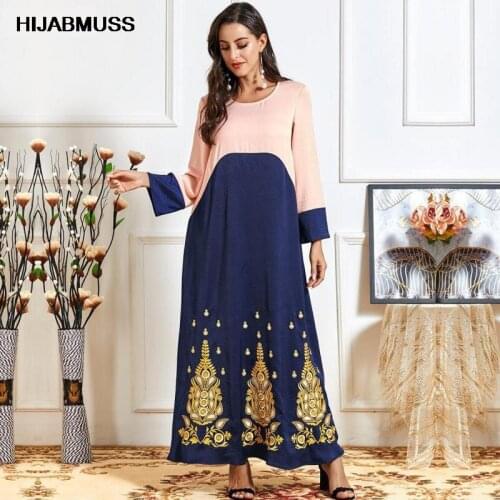 Spring And Autumn Gold Thread Embroidery Womens Contrast Color Stitching Long-sleeved Casual Long Skirt Muslim Prayer Clothes