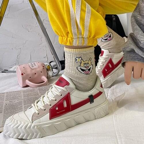 Women Single Shoes Mesh Breathable PU Lace-Up Patchwork Shallow Female Vulcanized Shoes Flat Comfortable Leisure Ladies Sneakers