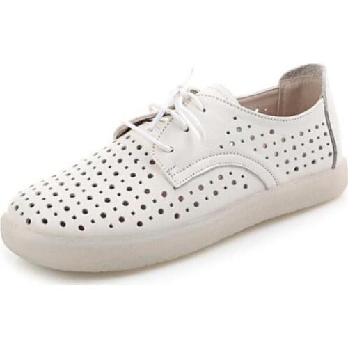 Hot 2020 New Spring Summer Hollow Soft Bottom Genuine Leather Shoes Women Casual Shoes Concise Comfort Charm Fashion Flat Shoes
