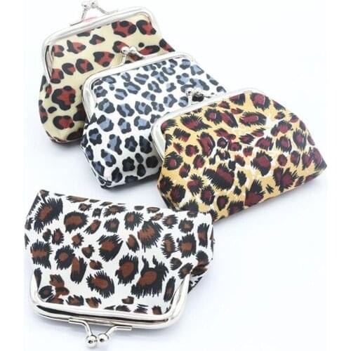 Women printing Leopard Coin Small Coin Purse Buckle Fabric Mini Buckle bag money bags girls Female pouch Change Holder